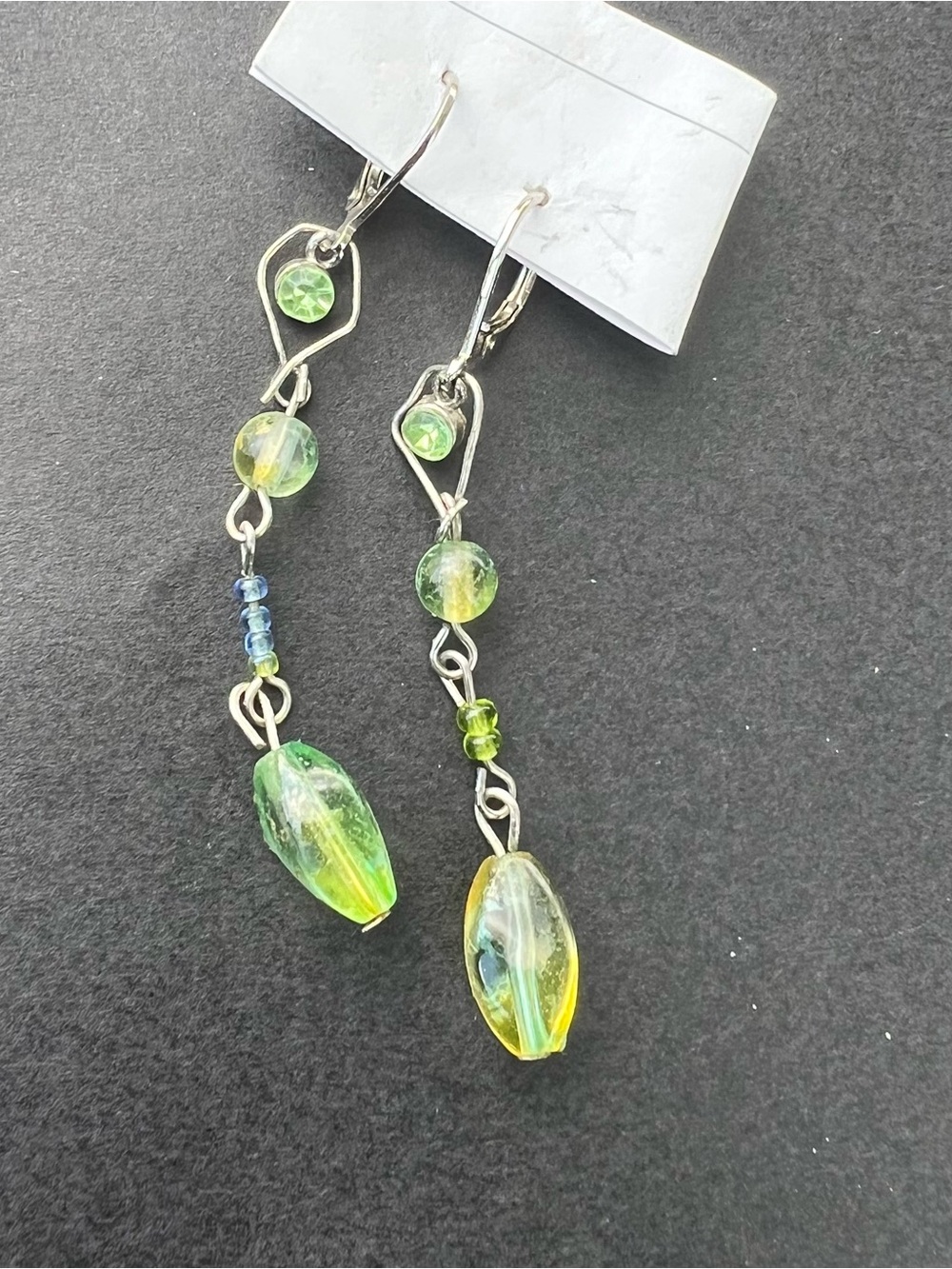 Green & Yellow Glass Drop Earrings - Women's Jewelry